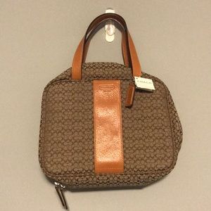 Coach Khaki Tan Leather Trim Cosmetic Case